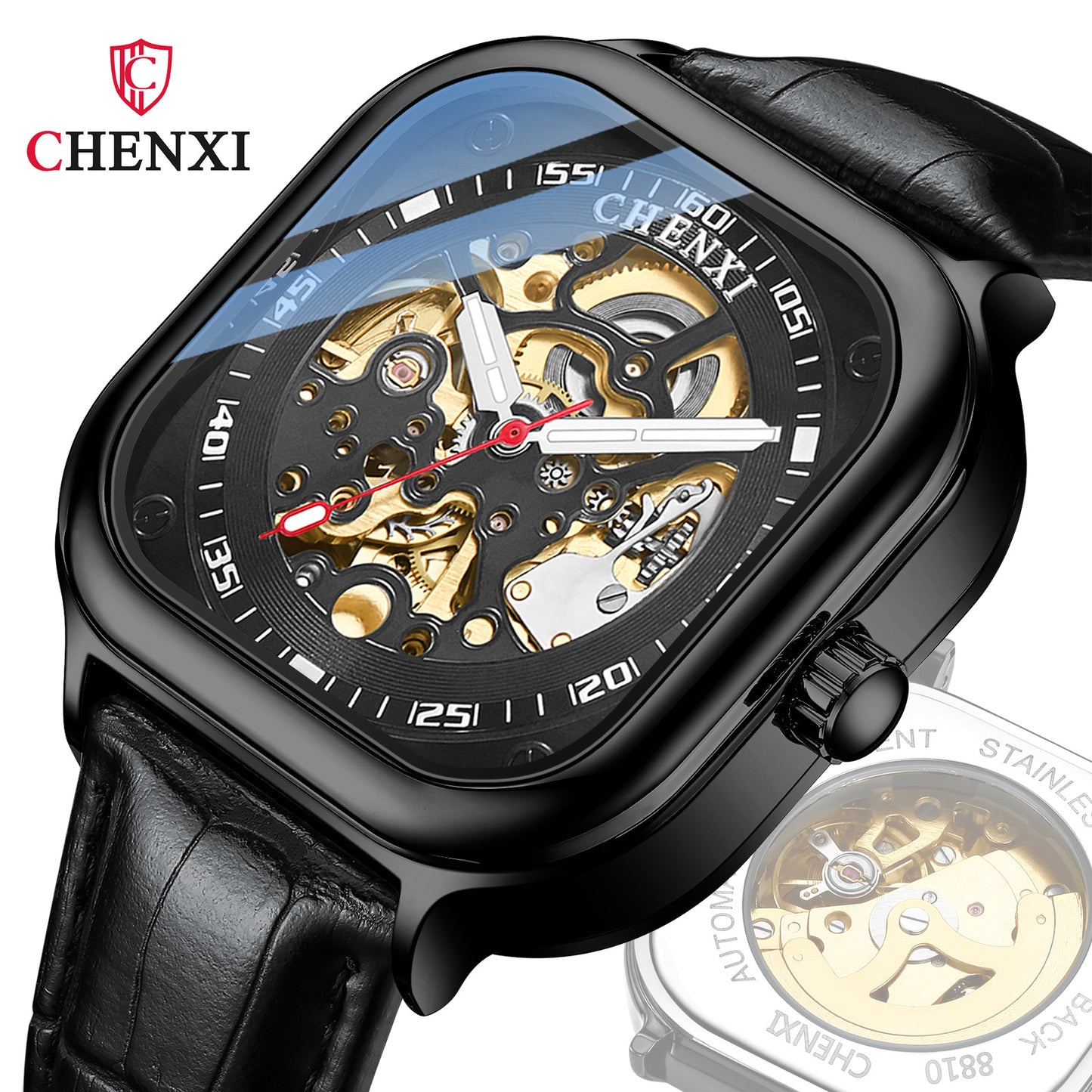 Men's waterproof hollow mechanical watch