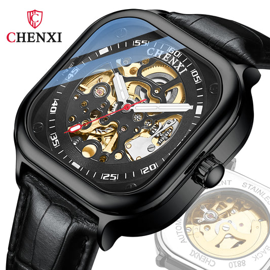 Men's waterproof hollow mechanical watch